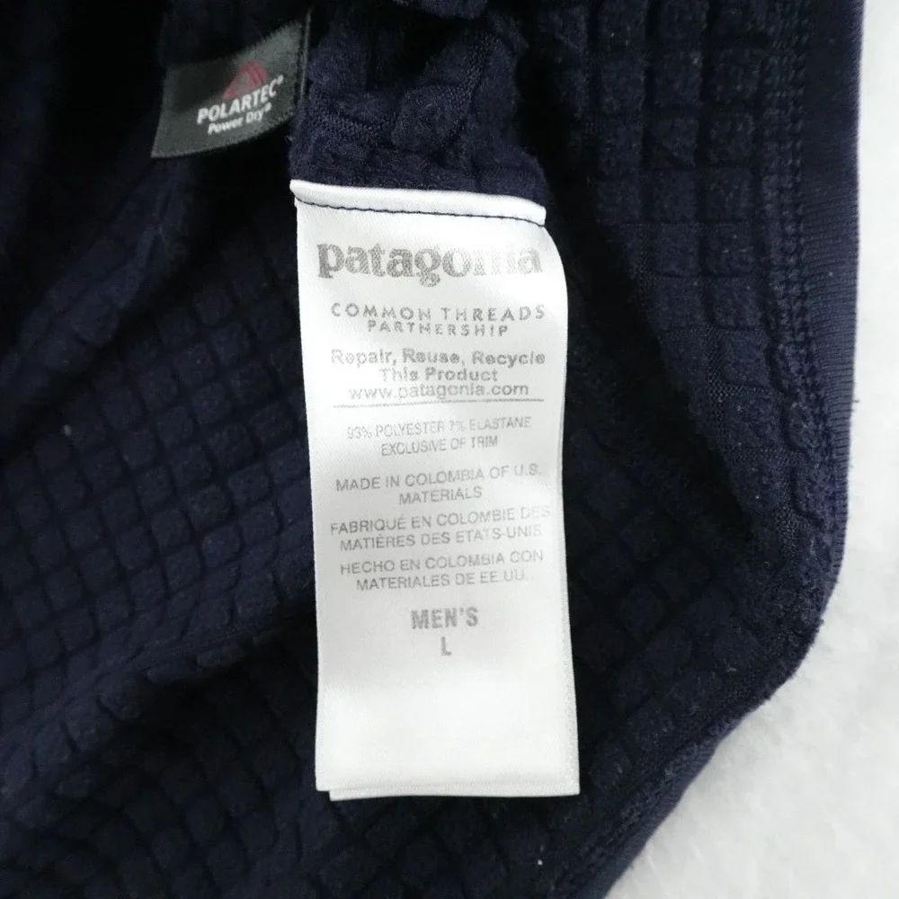 Patagonia R1 Pullover Mens Large Navy Blue Polartec Grid Fleece Quarter Zip